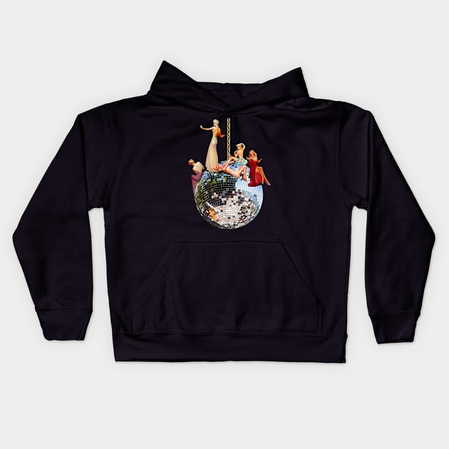 Pin-Up Girl Girls Disco Ball Retro Vintage Kids Hoodie by Random Galaxy